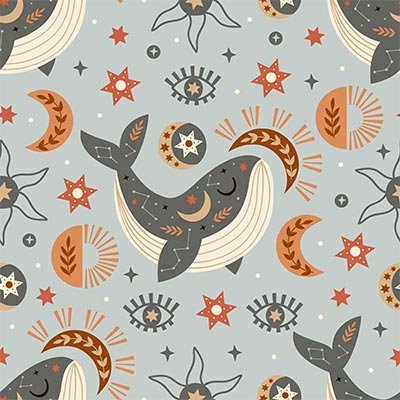 Gray whales, stars and moons
